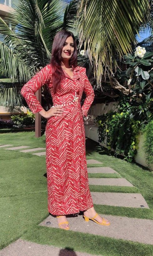 Red Shell Skirt Sari - Two Piece Set